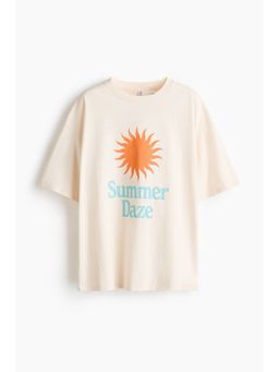 H&M - Women White Oversized Printed T-Shirt