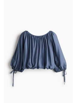 H&M - Women Blue Oversized Tie-Detail Blouse