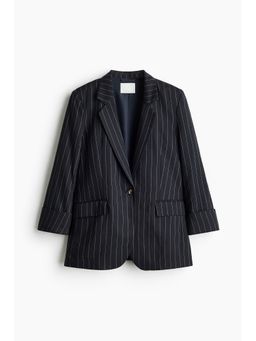 H&M - Women Blue Linen-Blend Single-Breasted Blazer