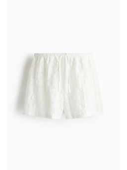 H&M - Women White Jacquard-Weave Drawstring Shorts