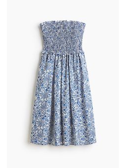 H&M - Women Blue Smocked-Bodice Bandeau Dress