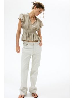 H&M - Women Green Flutter-Sleeved Peplum Blouse