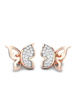 Candere by Kalyan Jewellers - 18K BIS Hallmark Rose Gold and Diamond Butterfly Earrings