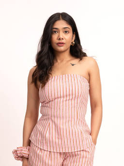 ODHANON - Pink Cotton Strapless Fitted Top for Women