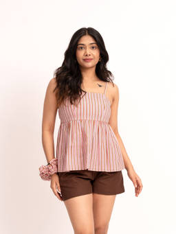 ODHANON - Pink Cotton Peplum Top for Women