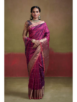 Dressfolk - Handwoven Magenta Maheshwari Heavy Weight Silk Saree with Multiple Zari Artwork
