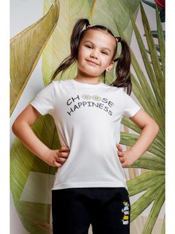 ONE SKY - Girls Cotton Typography White T-Shirt