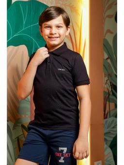 ONE SKY - Boys Black Pure Cotton Polo Collar T-Shirt