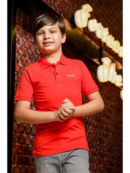 ONE SKY - Boys Orange Pure Cotton Polo Collar T-Shirt