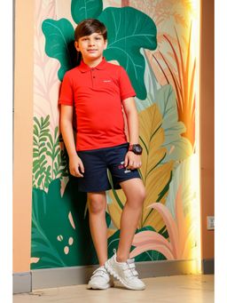 ONE SKY - Boys Red Pure Cotton Polo Collar T-Shirt