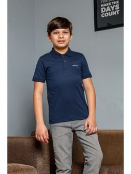 ONE SKY - Boys Navy Blue Pure Cotton Polo Collar T-Shirt