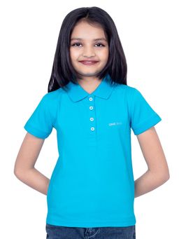 ONE SKY - Girls Solid Cotton Blue Polo T-Shirt