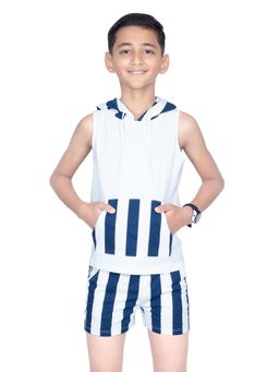ONE SKY - Boys Stripped White Hoodie with Shorts (Set of 2)