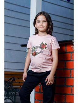 ONE SKY - Girls Cotton Floral Print Pink T-Shirt