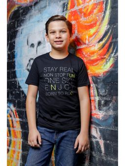 ONE SKY - Boys Graphic Print Cotton T-Shirt Black