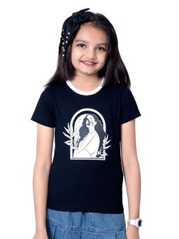 ONE SKY - Girls Cotton Black Printed T-Shirt