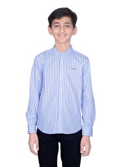ONE SKY - Boy Striped Mandarin Collar Shirt Blue