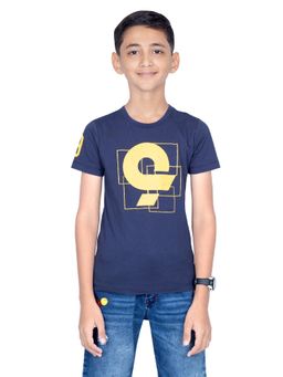 ONE SKY - Boys Printed Pure Cotton Navy T-Shirt