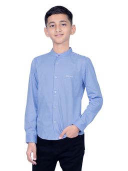 ONE SKY - Boys Solid Mandarin Collar Shirt Blue