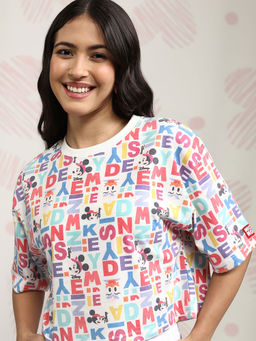 TOKYO TALKIES - White Printed Boxy Fit Crop Top