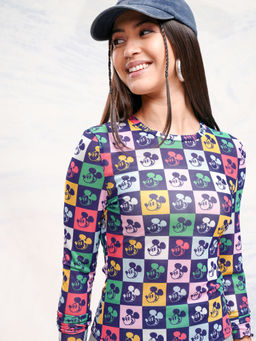 TOKYO TALKIES - Navy Blue Printed Regular Fit Mesh Top