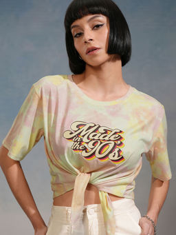 TOKYO TALKIES - Yellow Tie & Dye Regular Fit Crop Top