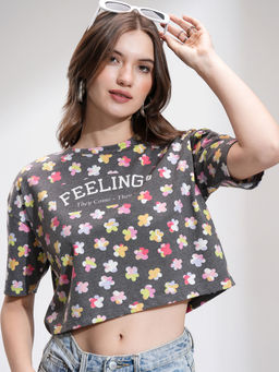 TOKYO TALKIES - Multi-Color Printed Regular Fit Crop Top