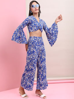 TOKYO TALKIES - Blue Floral Regular Fit Crop Top