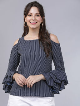 TOKYO TALKIES - Navy Blue Stripes Regular Fit Top