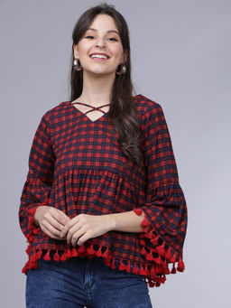 TOKYO TALKIES - Red Checks Regular Fit Top
