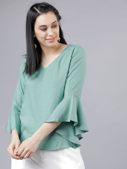 TOKYO TALKIES - Green Solid Regular Fit Top