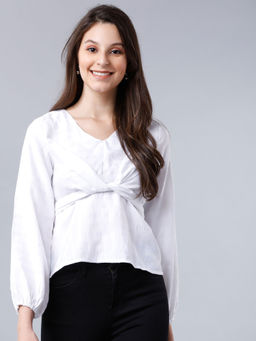 TOKYO TALKIES - White Self Design Regular Fit Top