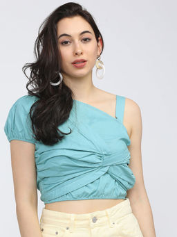TOKYO TALKIES - Green Solid Regular Fit Crop Top