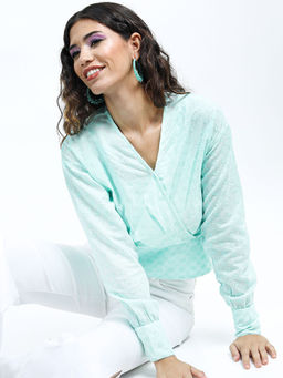 TOKYO TALKIES - Blue Embroidered Regular Fit Crop Top