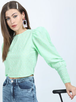 TOKYO TALKIES - Green Embroidered Regular Fit Crop Top