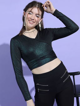 TOKYO TALKIES - Green Solid Regular Fit Crop Top