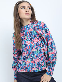 TOKYO TALKIES - Blue Floral Regular Fit Top