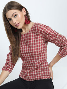TOKYO TALKIES - Red Checks Regular Fit Top