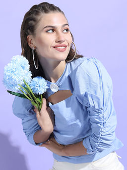 TOKYO TALKIES - Blue Solid Regular Fit Top