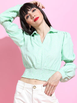 TOKYO TALKIES - Green Checks Regular Fit Crop Top