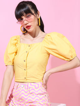 TOKYO TALKIES - Yellow Solid Regular Fit Top