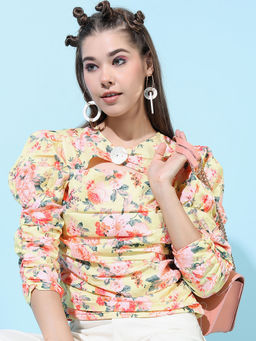 TOKYO TALKIES - Yellow Floral Regular Fit Top