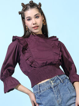 TOKYO TALKIES - Maroon Solid Regular Fit Crop Top