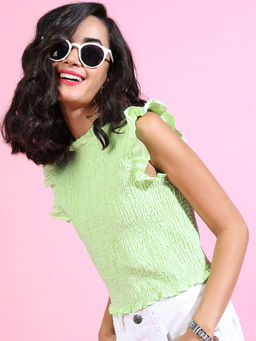 TOKYO TALKIES - Green Solid Regular Fit Crop Top