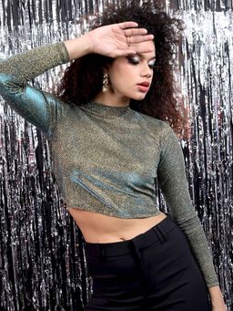 TOKYO TALKIES - Silver Solid Regular Fit Crop Top