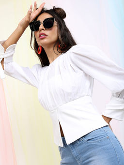 TOKYO TALKIES - White Solid Regular Fit Top