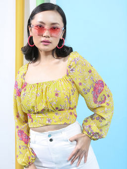 TOKYO TALKIES - Yellow Floral Regular Fit Crop Top