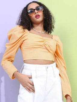 TOKYO TALKIES - Orange Solid Regular Fit Crop Top