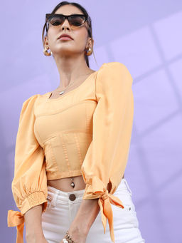 TOKYO TALKIES - Orange Solid Regular Fit Crop Top