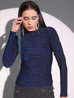 TOKYO TALKIES - Blue Solid Regular Fit Top